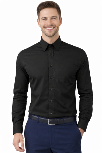 Koszula męska długi rękaw zapinana na guziki czarna.png