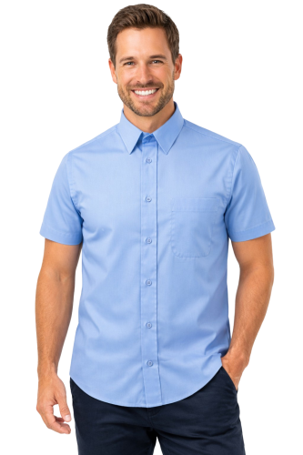 Koszula męska z krótkim rękawem zapinana na guziki niebieska.png