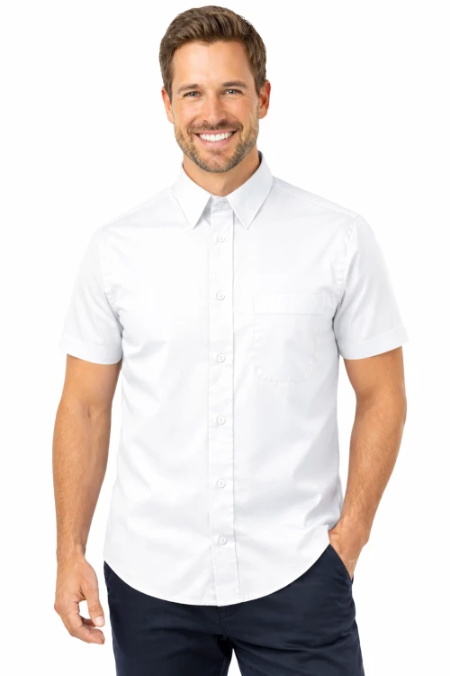 Koszula męska z krótkim rękawem zapinana na guziki biała.png