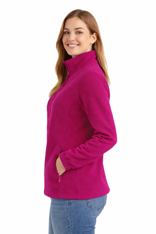 Bluza polarowa damska polar zapinany na zamek fuksja widok z boku.png