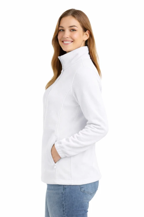 Bluza polarowa damska polar zapinany na zamek biały widok z boku.png