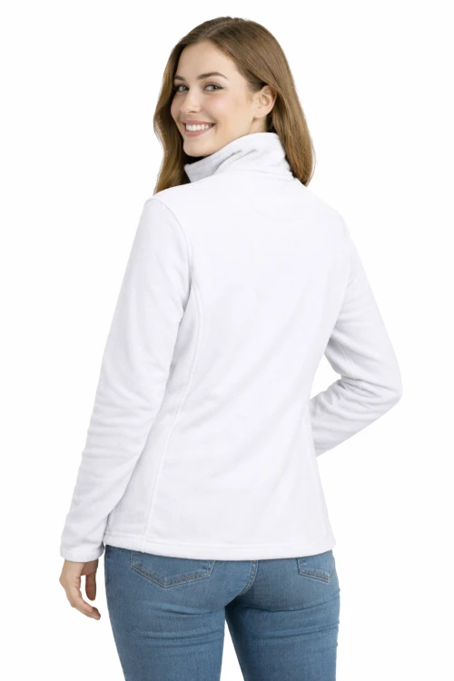 Bluza polarowa damska polar zapinany na zamek biały widok z tyłu.png