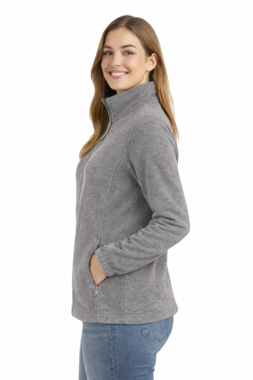 Bluza polarowa damska polar zapinany na zamek szary widok z boku.png