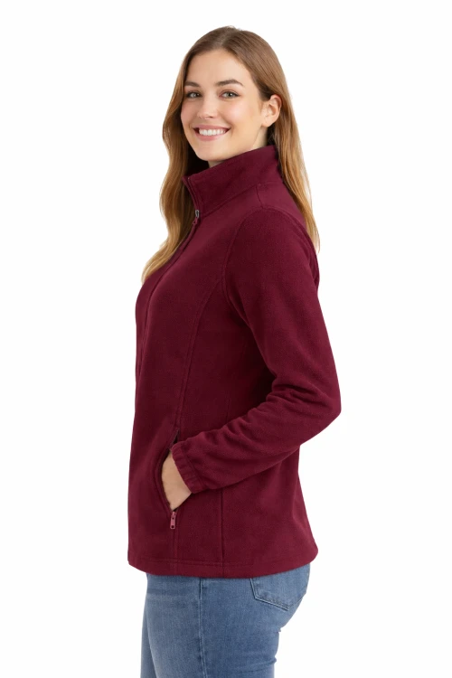 Bluza polarowa damska polar zapinany na zamek bordowy widok z boku.png