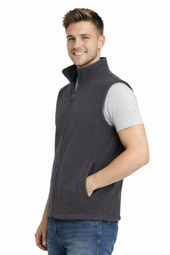 Kamizelka bezrękawnik polar zapinany na zamek szary widok z boku.png