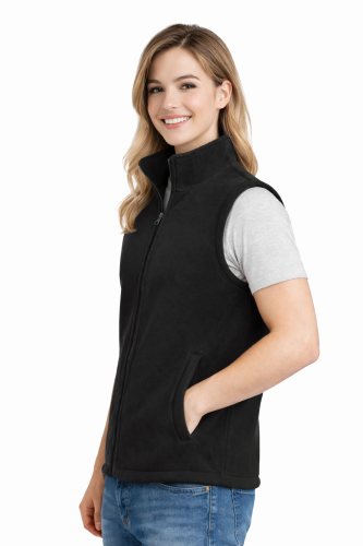 Kamizelka damska bezrękawnik polar zapinany na zamek czarny widok z boku.png