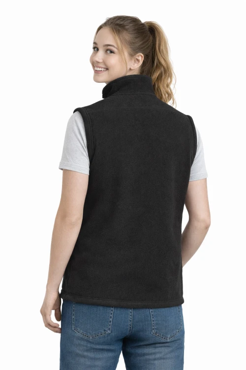 Kamizelka damska bezrękawnik polar zapinany na zamek czarny widok z tyłu.png