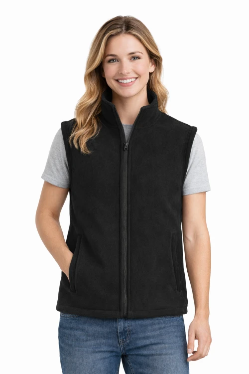 Kamizelka damska bezrękawnik polar zapinany na zamek czarny.png