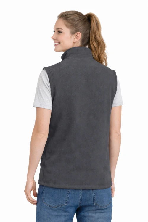 Kamizelka damska bezrękawnik polar zapinany na zamek szary widok z tyłu.png