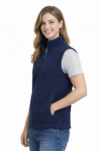 Kamizelka damska bezrękawnik polar zapinany na zamek granatowy widok z boku.png