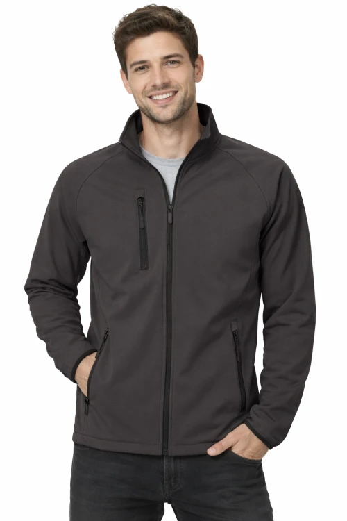 Kurtka męska softshell z kieszeniami zapinana na zamek kolor szary.png