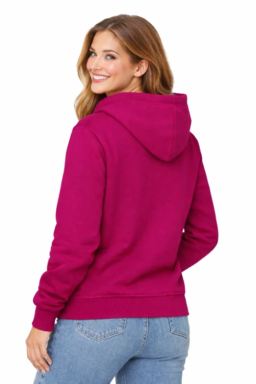 Bluza damska z kapturem kieszeniami fuksja widok z tyłu.png