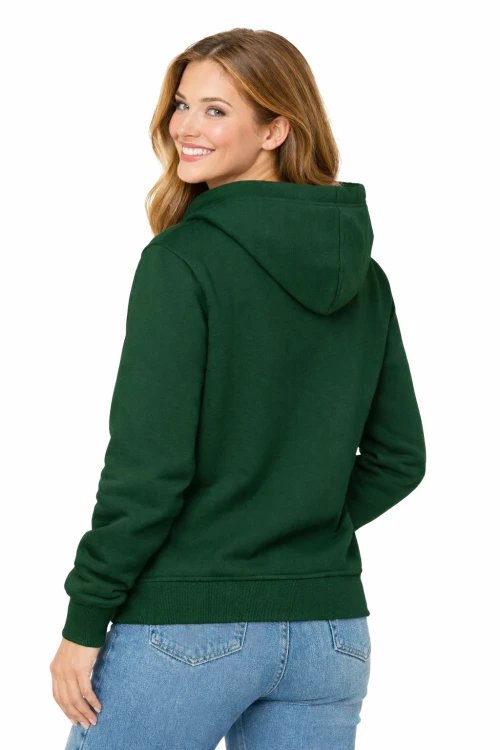 Bluza damska z kapturem kieszeniami zielona butelka widok z tyłu.png