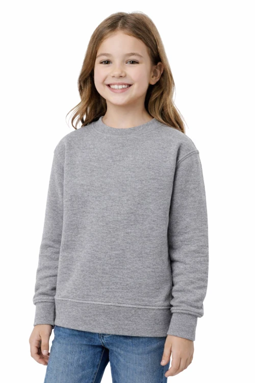 Bluza sportowa dziecięca wkładana przez głowę długi rękaw dla chłopca i dziewczynki szara widok dziewczynki.png