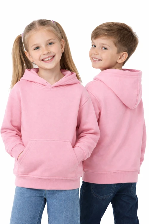 Bluza sportowa z kapturem i długim rękawem dziecięca dla chłopca i dziewczynki różowa.png