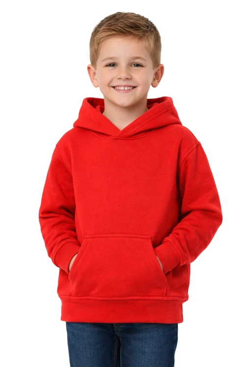 Bluza sportowa z kapturem i długim rękawem dziecięca dla chłopca i dziewczynki czerwona widok chłopca.png