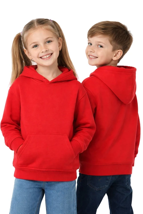 Bluza sportowa z kapturem i długim rękawem dziecięca dla chłopca i dziewczynki czerwona.png