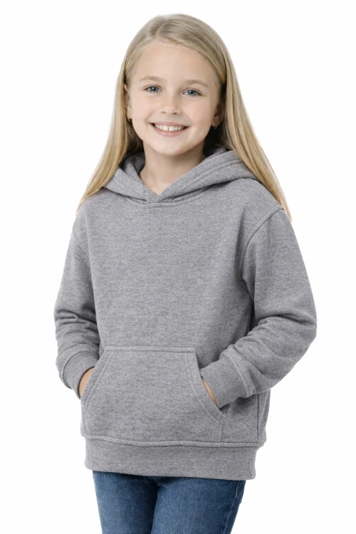 Bluza sportowa z kapturem i długim rękawem dziecięca dla chłopca i dziewczynki szara widok dziewczynki.png