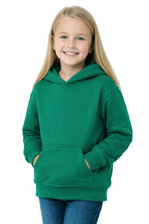 Bluza sportowa z kapturem i długim rękawem dziecięca dla chłopca i dziewczynki zielona widok dziewczynki.png