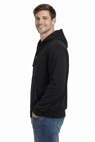 Bluza-męska-zapinana-na-zamek-z-kapturem-kieszeniami-czarna-widok-z-boku.png