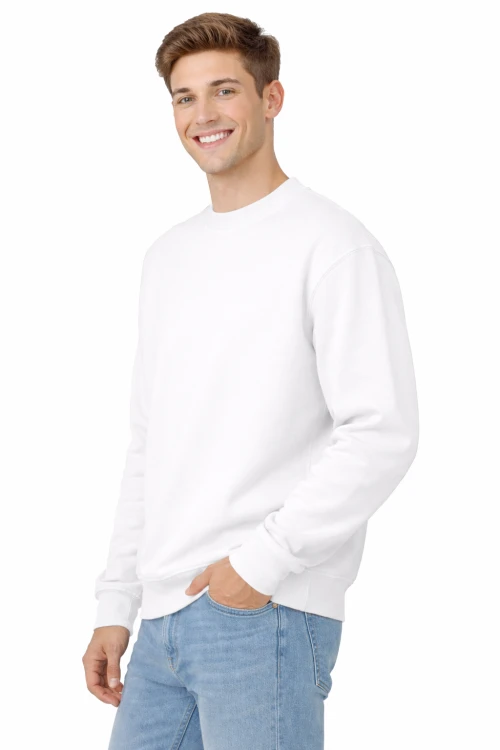 Biała bluza sportowa męska z długim rekawem widok z boku.png