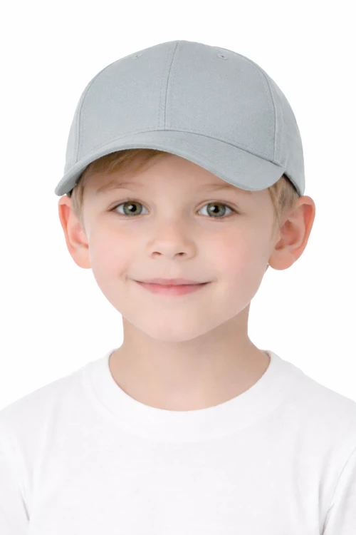 Czapka dziecięca dla chłopca i dziewczynki zapinana na rzep 290g z wywietrznikami szara przód.png