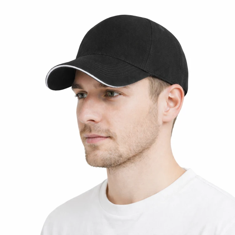 Czapka z daszkiem 5 paneli otwory wentylacyjne unisex opaska przeciwpotna czarna.png
