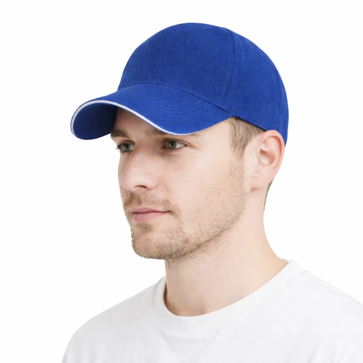 Czapka z daszkiem 5 paneli otwory wentylacyjne unisex opaska przeciwpotna chabrowa przód.png