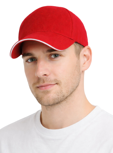 Czapka z daszkiem 5 paneli otwory wentylacyjne unisex opaska przeciwpotna czerwona przód.png