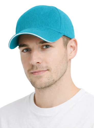 Czapka z daszkiem 5 paneli otwory wentylacyjne unisex opaska przeciwpotna turkusowa przód.png