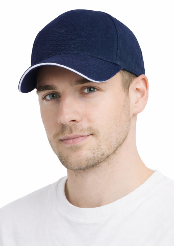 Czapka z daszkiem 5 paneli otwory wentylacyjne unisex opaska przeciwpotna granatowa przód.png