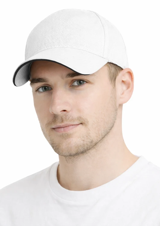 Czapka z daszkiem 5 paneli otwory wentylacyjne unisex opaska przeciwpotna biała przód.png