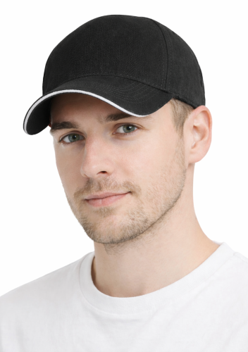 Czapka z daszkiem 5 paneli otwory wentylacyjne unisex opaska przeciwpotna czarna przód.png