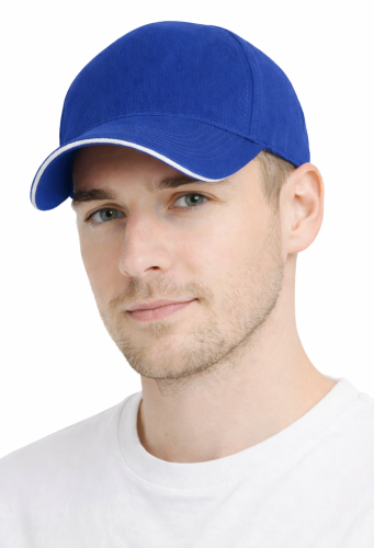 Czapka z daszkiem 5 paneli otwory wentylacyjne unisex opaska przeciwpotna chabrowa.png