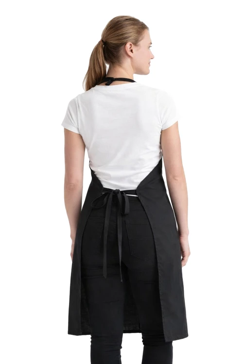 Fartuszek kuchenny z dużą i małą kieszenią na ramiączkach wiązany z tyłu czarny widok z tyłu.png