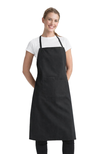 Fartuszek kuchenny z dużą i małą kieszenią na ramiączkach wiązany z tyłu czarny.png