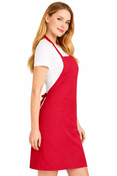 Fartuszek kuchenny gastronomiczny z kieszenienią czerwony lewy bok.png