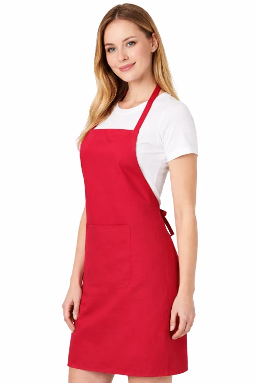 Fartuszek kuchenny gastronomiczny z kieszenienią czerwony prawy bok.png