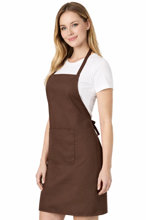 Fartuszek kuchenny gastronomiczny z kieszenienią brązowy prawy bok.png