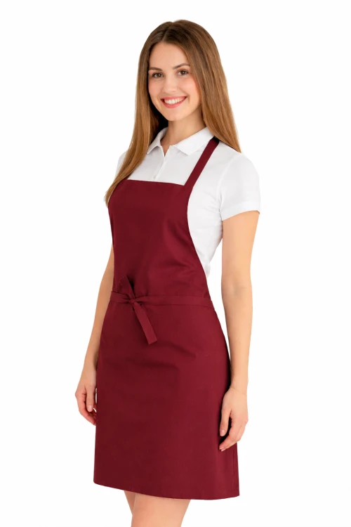 Fartuszek do kuchni dla gastronomii kolor bordowy widok z boku.png