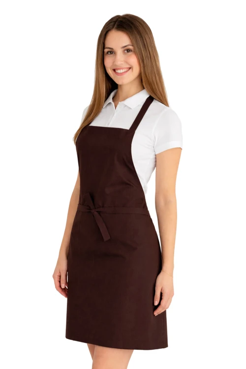 Fartuszek do kuchni dla gastronomii kolor ciemny brąz widok z boku.png