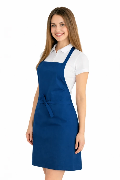 Fartuszek do kuchni dla gastronomii kolor ciemny niebieski widok z boku.png
