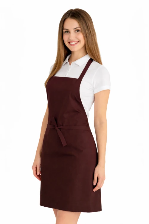 Fartuszek do kuchni dla gastronomii kolor śliwkowy widok z boku.png