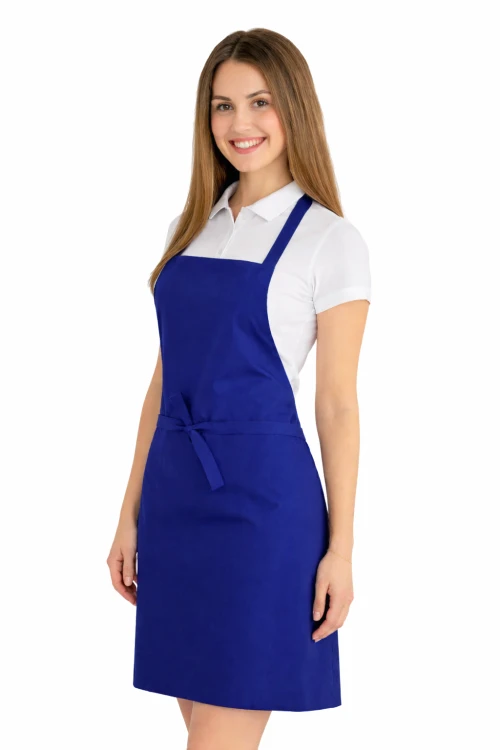 Fartuszek do kuchni dla gastronomii kolor chabrowy widok z boku.png