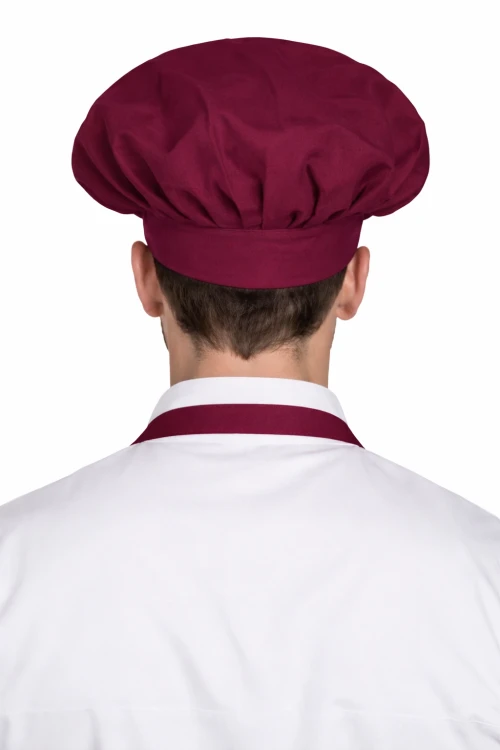 Czapka kucharska szefa kuchni unisex bordowa widok z tyłu.png