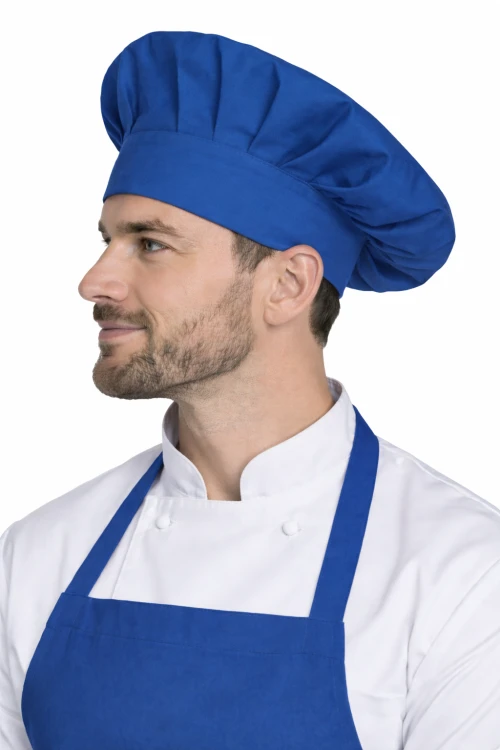 Czapka kucharska szefa kuchni unisex chabrowa widok z boku.png