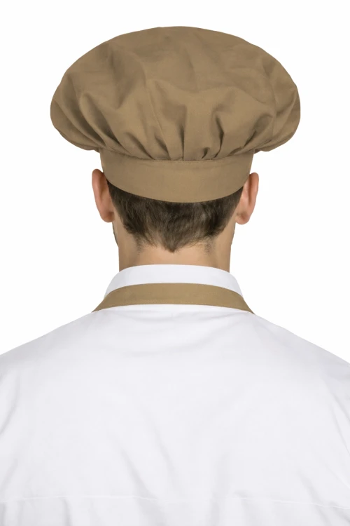 Czapka kucharska szefa kuchni unisex beżowa widok z tyłu.png