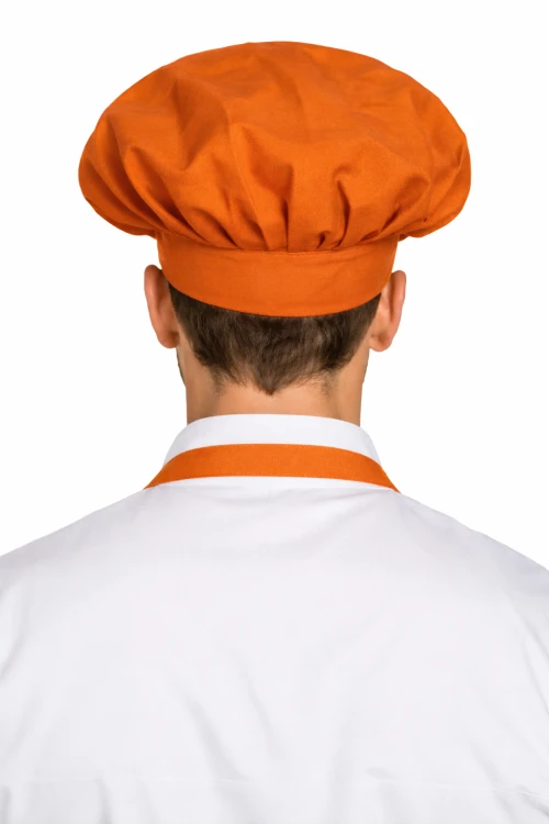 Czapka kucharska szefa kuchni unisex pomarańczowa widok z tyłu.png