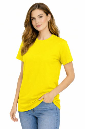 T-shirt damski krótki rękaw bawełna kolor żółty widok z boku.png