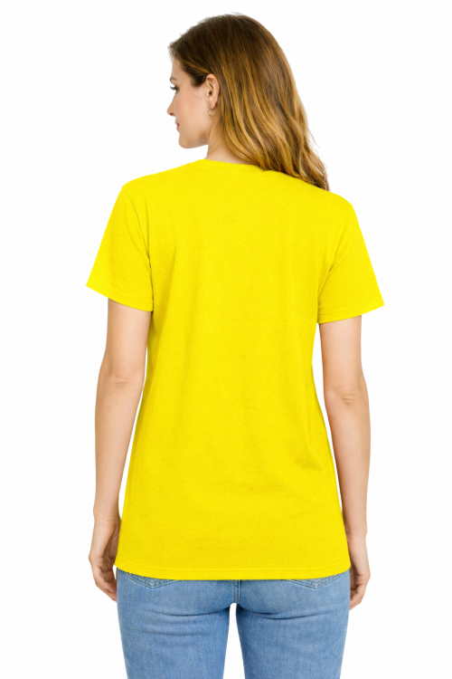 T-shirt damski krótki rękaw bawełna kolor żółty widok z tyłu.png